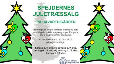 Troppen sælger som altid juletræer ved Havarthigården.